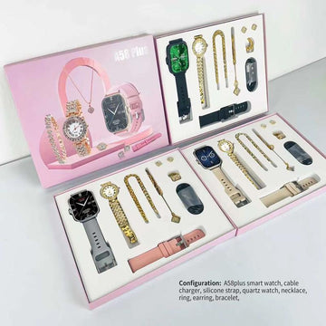 A58 Plus Smart Watch + Diamond Bracelet  + Necklace + Ring + Stud+ Earring Watch