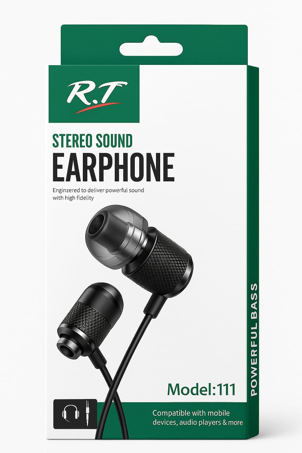 R.T Model:111 Stereo Sound Earphones – Deep Bass, Clear Calls, Sleek Metal Design
