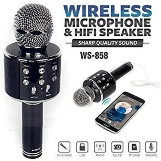 WS-858 Handed Ktv Premium Wireless Mic With Speaker- Pack Of 1