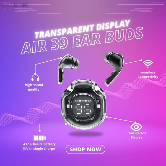 Air39 Wireless Earbuds  Crystal Clear Sound,  Noise Reduction, LED Display