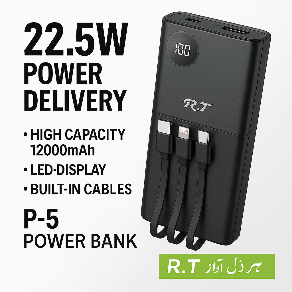 R.T Power Bank P-5 – 12000mAh | 22.5W Fast Charging