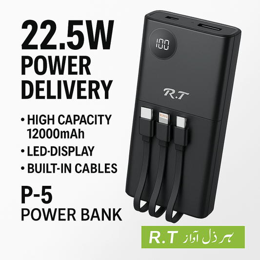 R.T Power Bank P-5 – 12000mAh | 22.5W Fast Charging