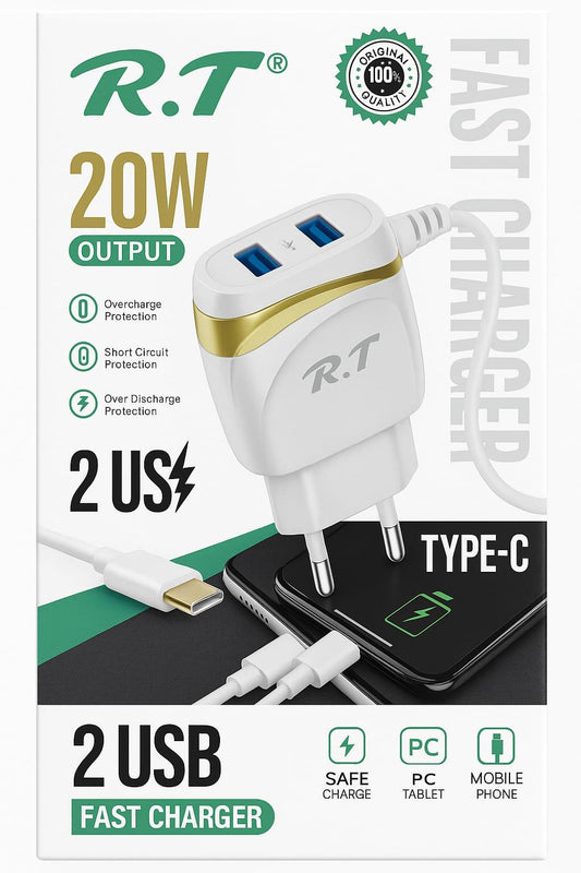 RT Type-C Dual USB Fast Charger – 20W Output