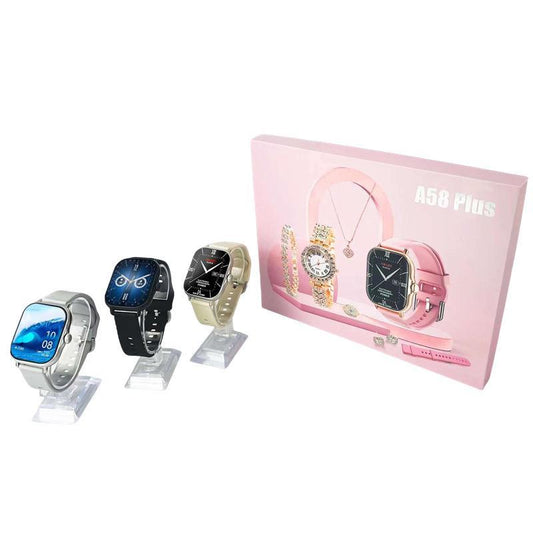 A58 Plus Smart Watch + Diamond Bracelet  + Necklace + Ring + Stud+ Earring Watch