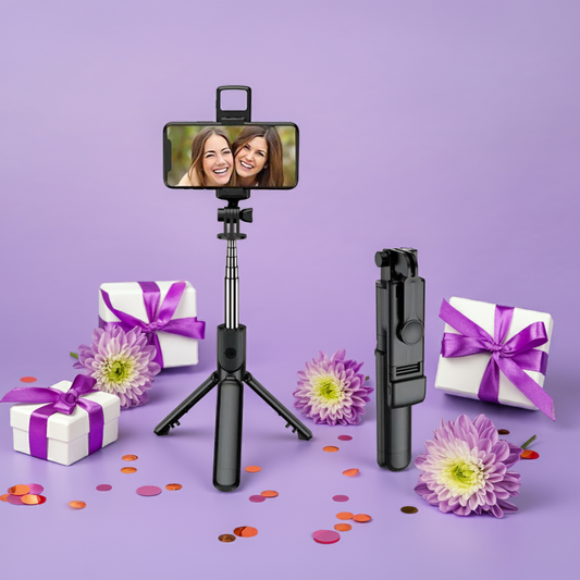 4 in 1 Selfie Stick Tripod With Light & Bluetooth Remote Foldable & Mobile Holder